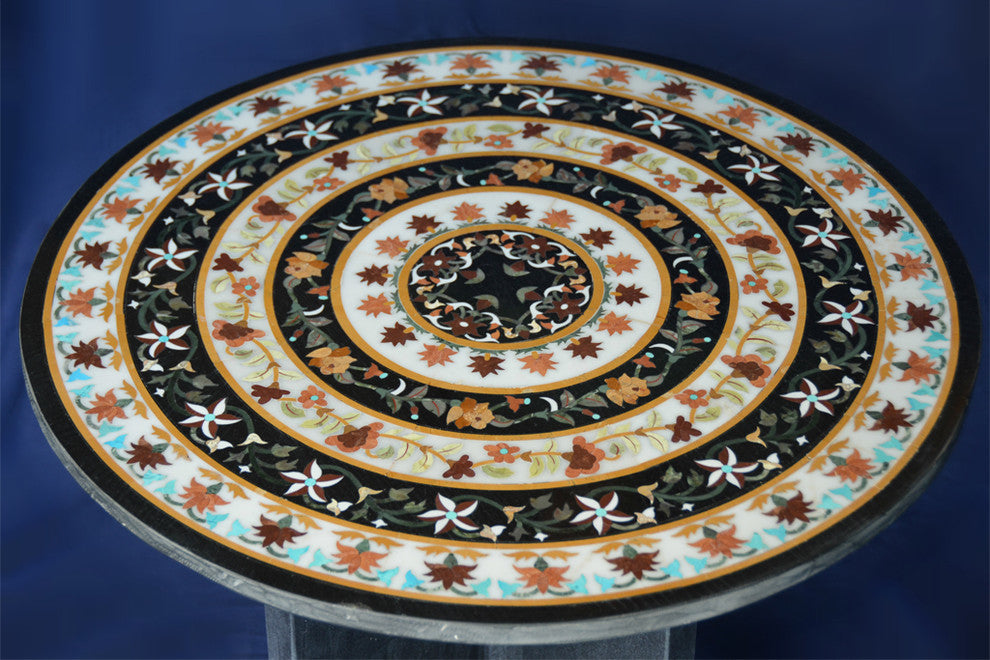 Concentric Black and White Marble Inlay Table