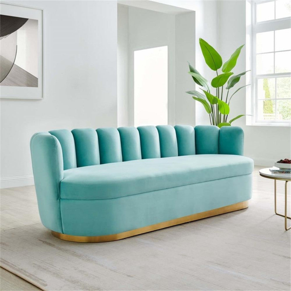 Victoria Channel Tufted Performance Velvet Sofa, Mint