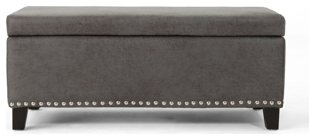 GDF Studio Carl Traditional Microfiber Storage Ottoman, Slate/Dark Brown