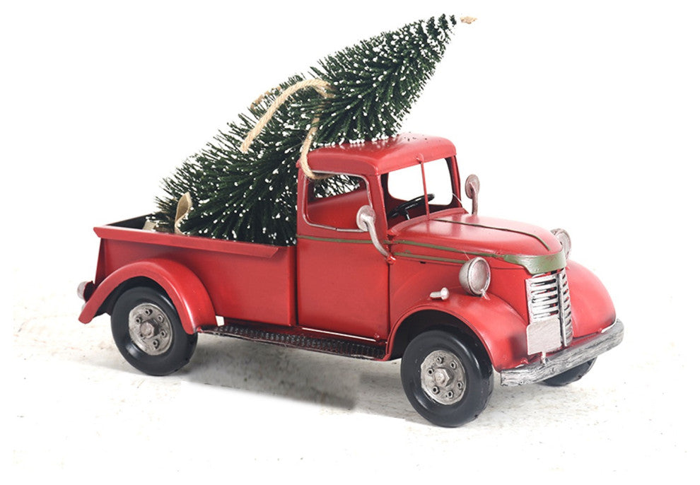 12.5" Country Style Red Pickup Truck With Christmas Tree