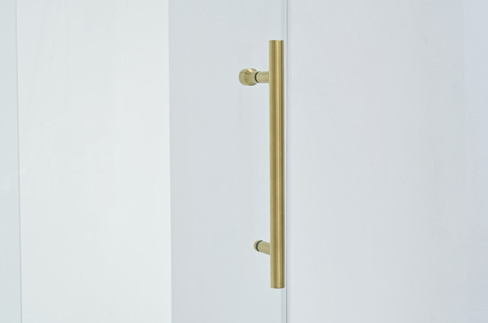 56"“60"Wx76" Frameless Sliding Shower Door With Clear Glass, Titanium Gold