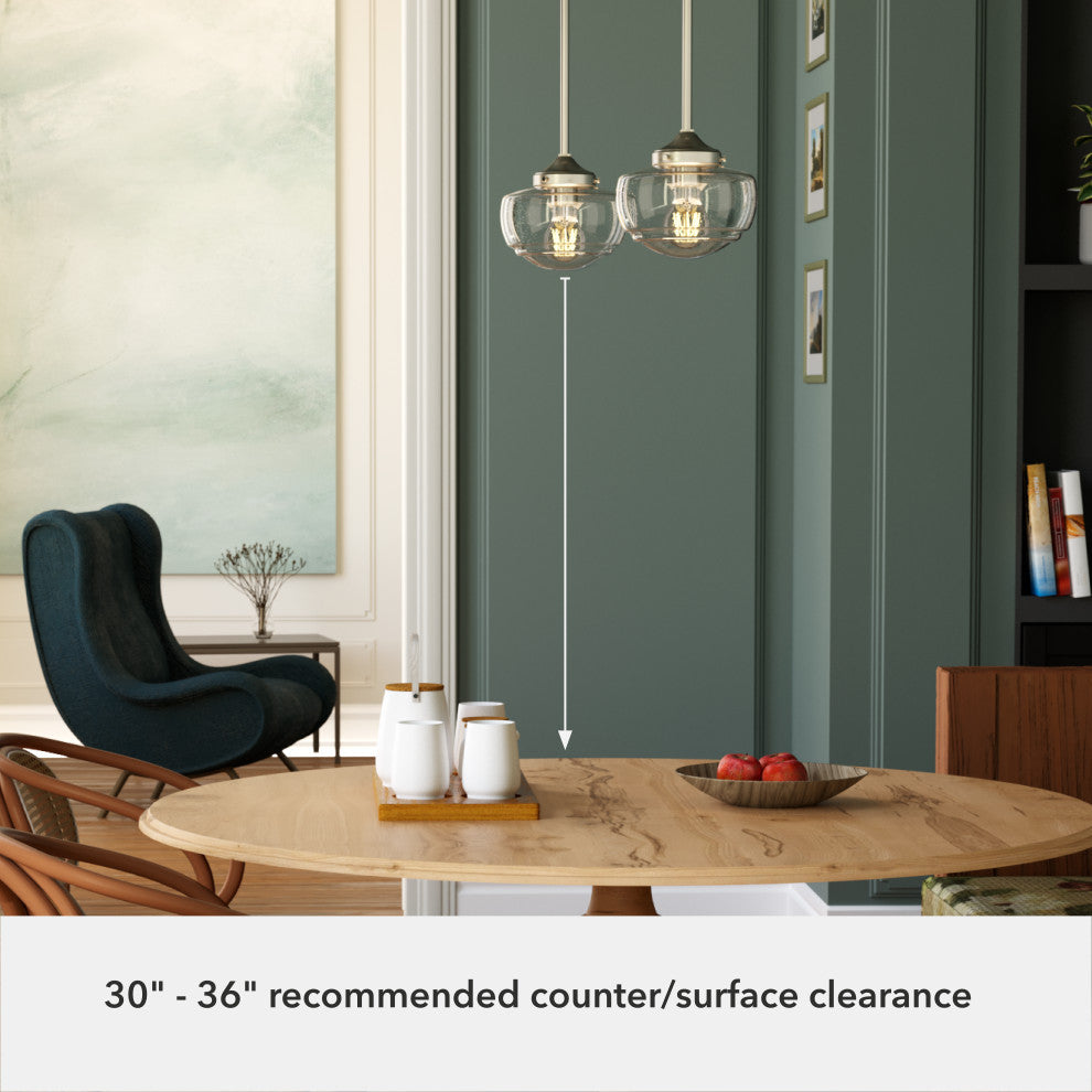 Saddle Creek Brushed Nickel, Clear Seeded Glass 1 Light Mini Pendant Light