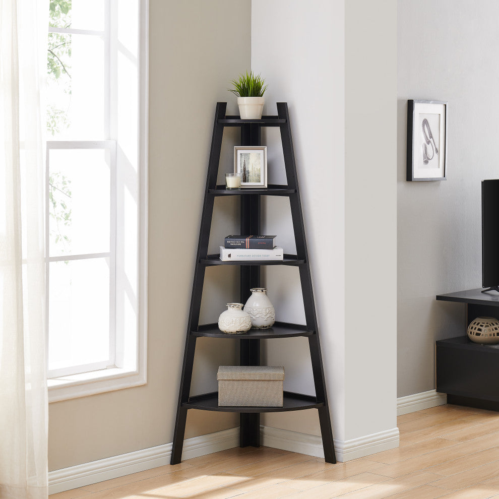 5 Tier Corner Ladder Display Bookshelf, Black