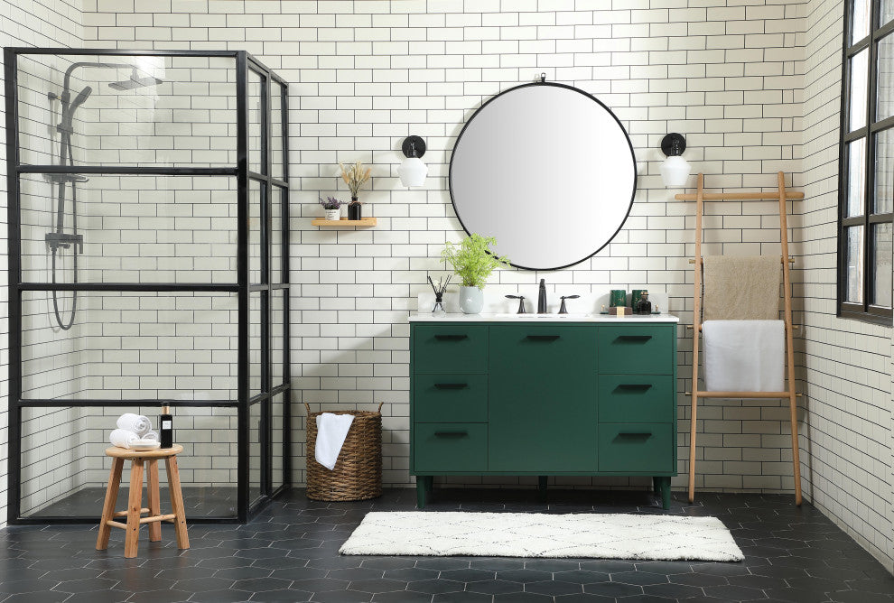 Home Living Modern Natural Oak-Light Bathroom Vanity, Green, 48"