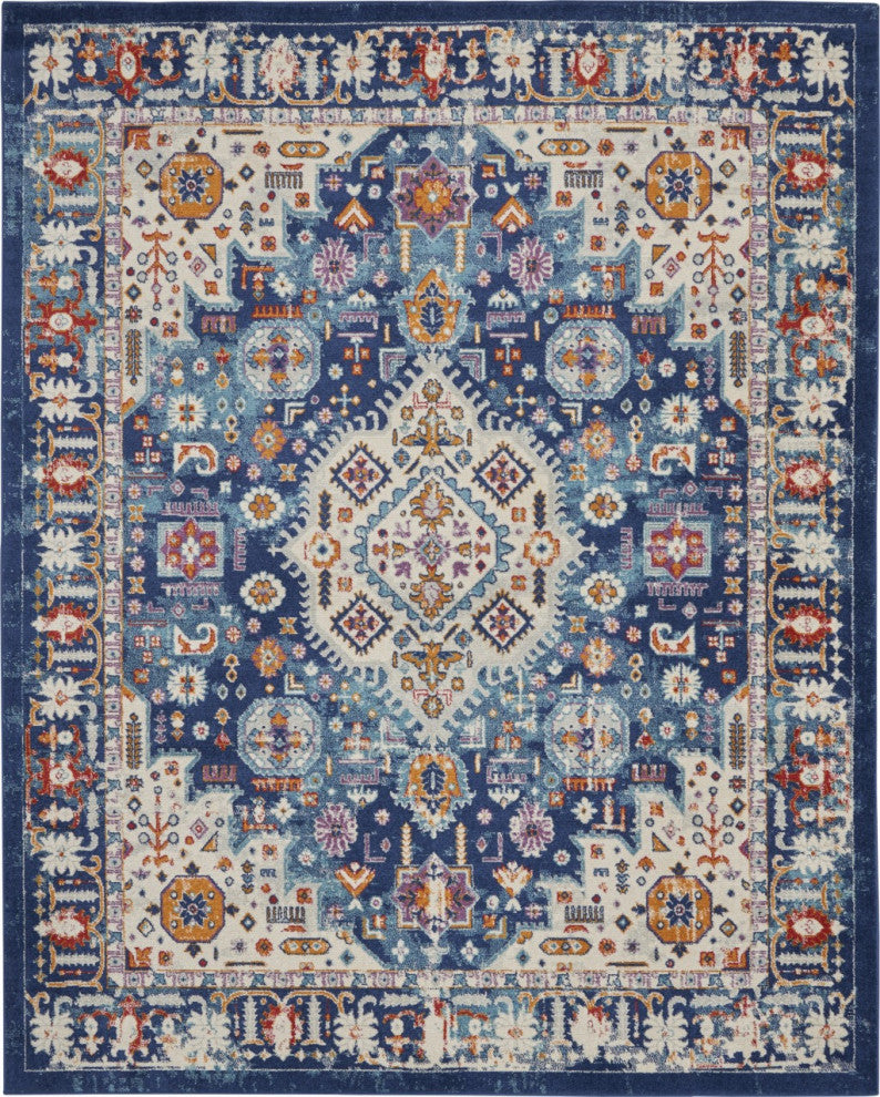 8' X 10' Blue And Ivory Power Loom Area Rug