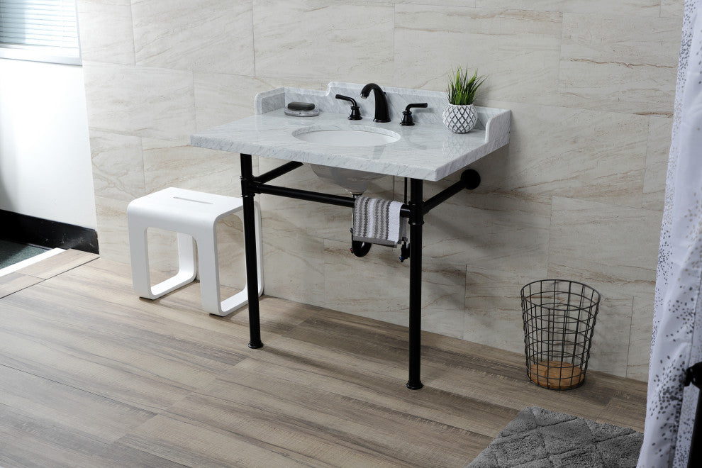 Kingston Brass LMS3622M80ST 36" Carrara Marble Console Sink, Legs