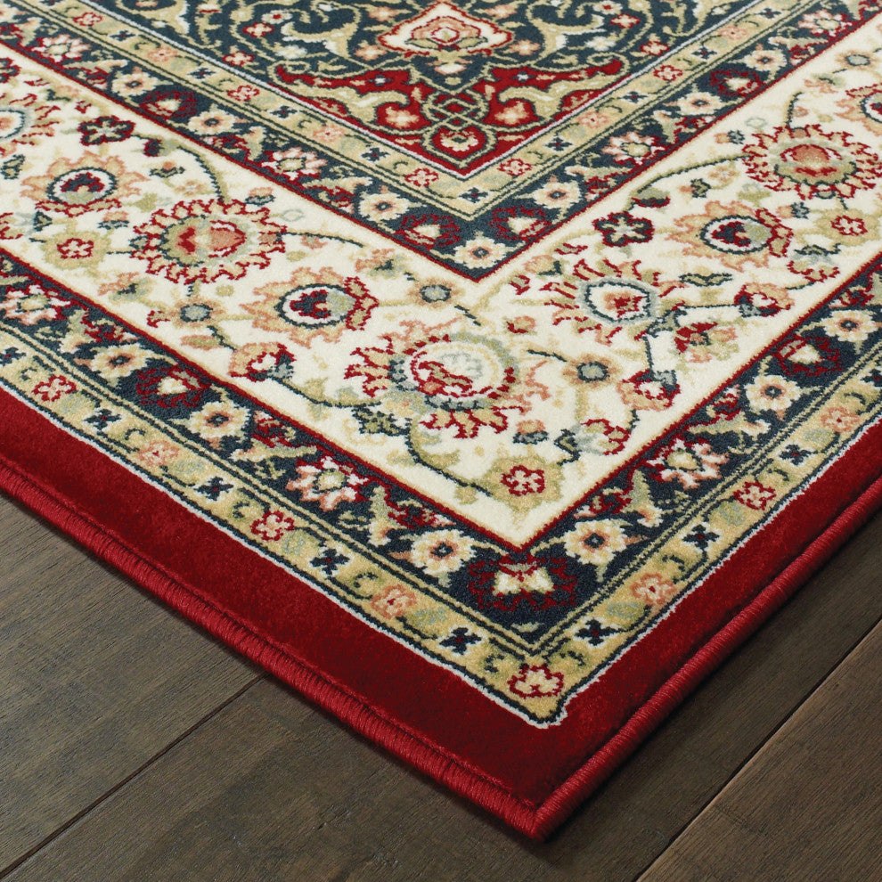 Karaman Traditional Medallion Red/ Ivory Area Rug, 3'10"x5'5"