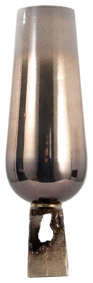 Glass, 26"H Vase, Metal Base, Champagne