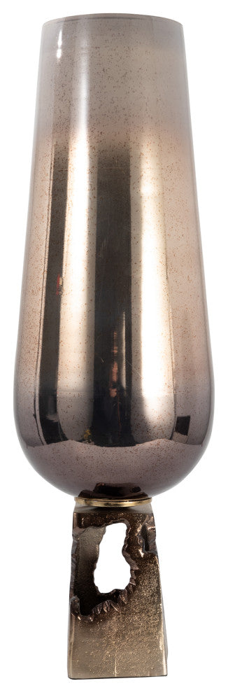 Glass, 26"H Vase, Metal Base, Champagne
