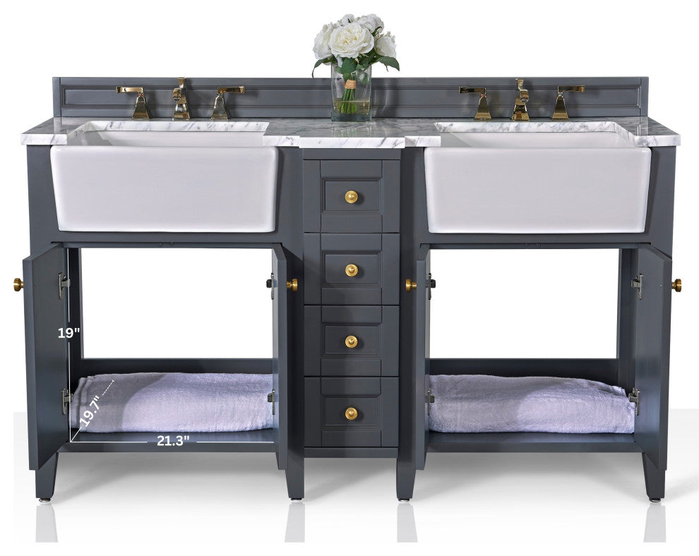 Adeline Vanity Set, Sapphire Gray, 60", Double Sink