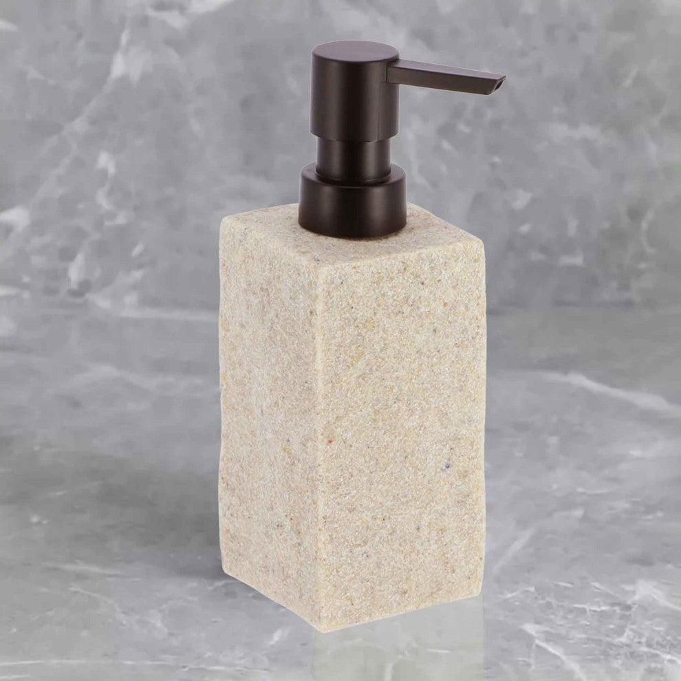 Modern Square Resin Soap & Lotion Dispenser - 9 fl oz, Stone Effect Design, Natural