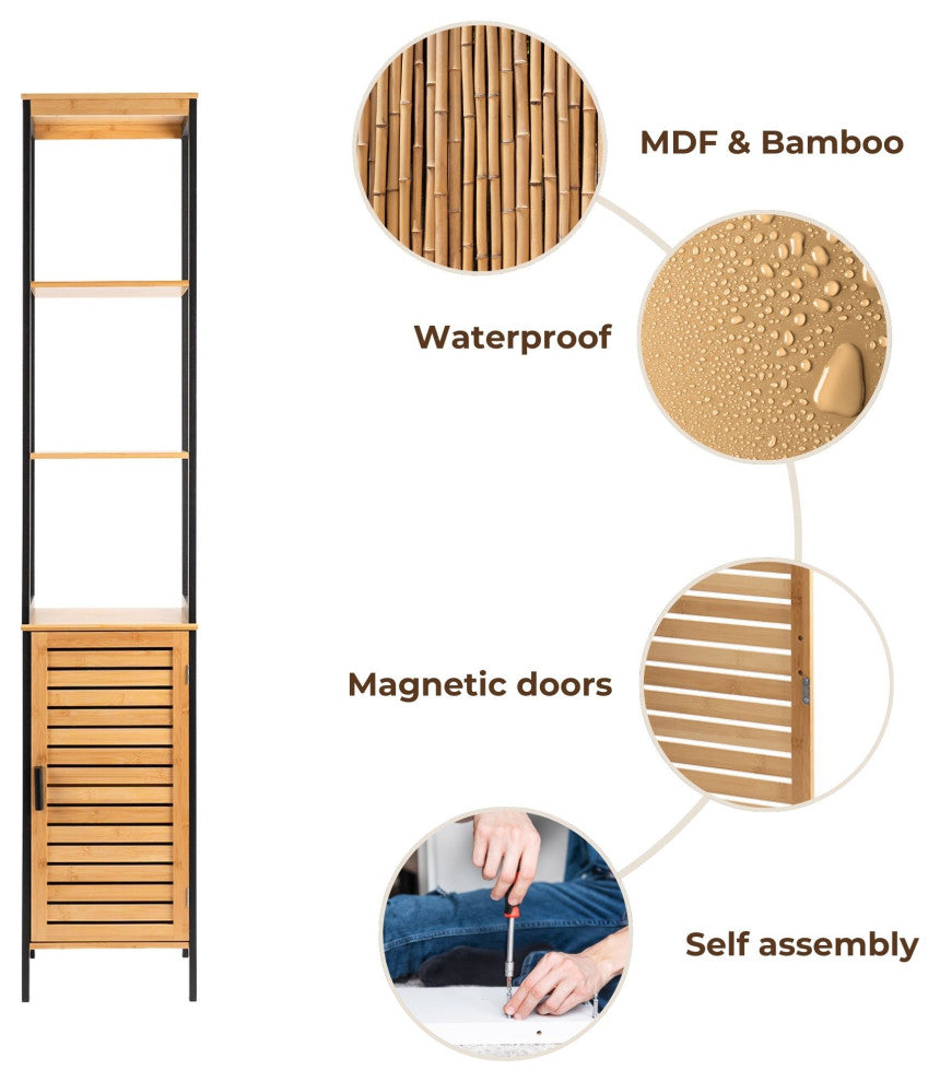 Tall Bathroom Storage Cabinet, Slim Linen Cabinet for Bathroom Organization, Cebu