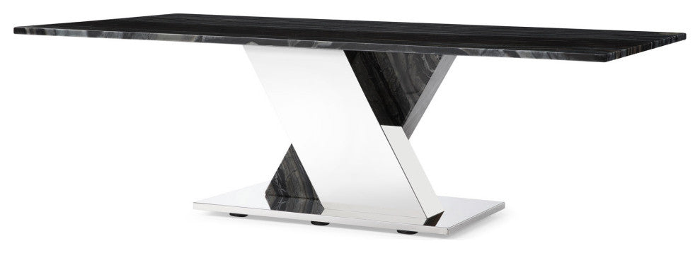 Malbec Black and White Marble Modern Coffee Table Polished Stainless Steel Base