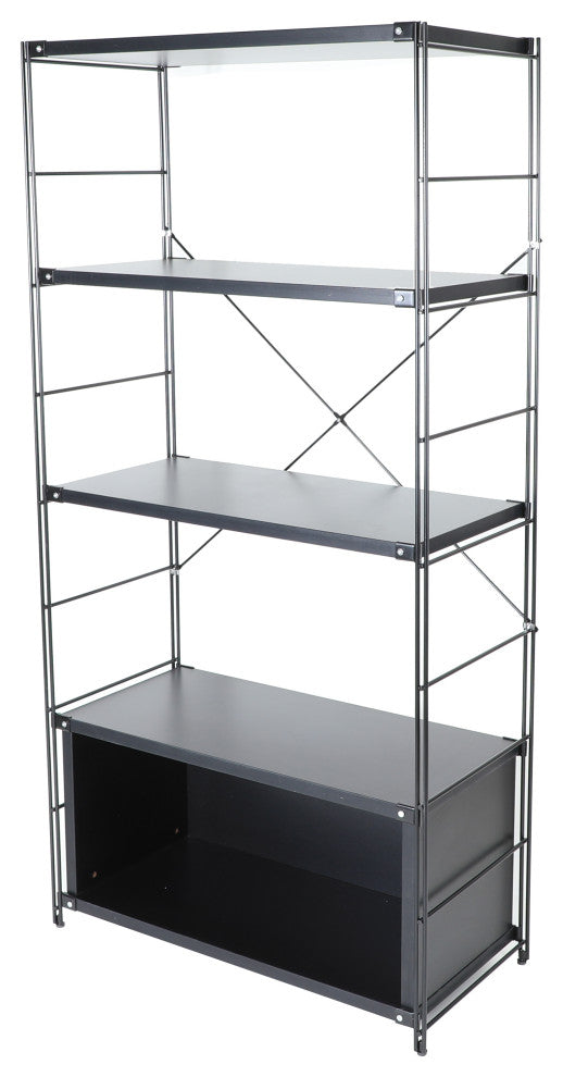 LeisureMod Brentwood Bookcase with Black Steel Frame, Black