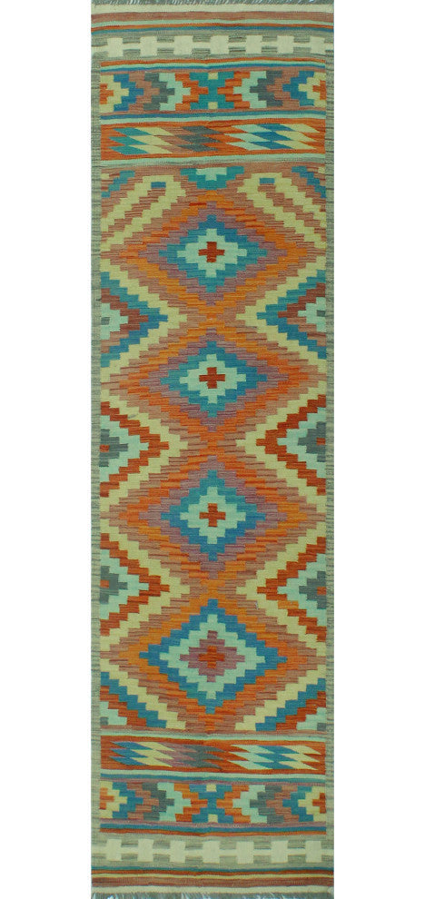 Sangat Kilim Irvette Orange/Gray Runner, 2'6x9'9