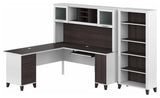 Somerset 72W L Desk with Hutch and Bookcase in White/Gray - Engineered Wood