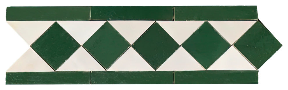 Contemporary Zellige Border, 12"x3 3/4"x1/2", Green/White