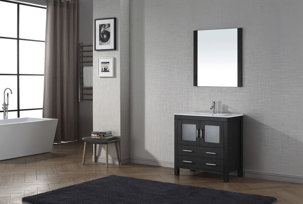 Virtu Dior 32" Single Bathroom Vanity, Zebra Gray, Faucet, Mirror