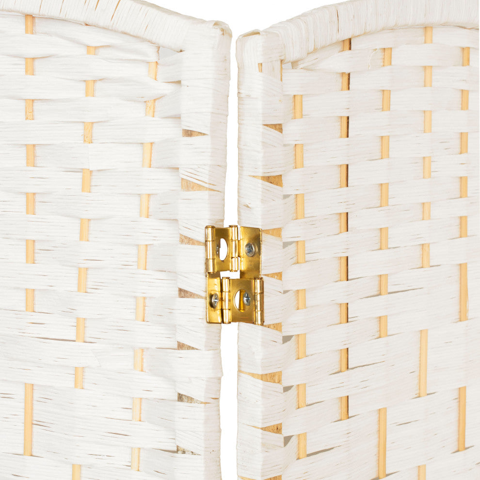 3 ft. Short Diamond Weave Fiber Room Divider White 4 Panel