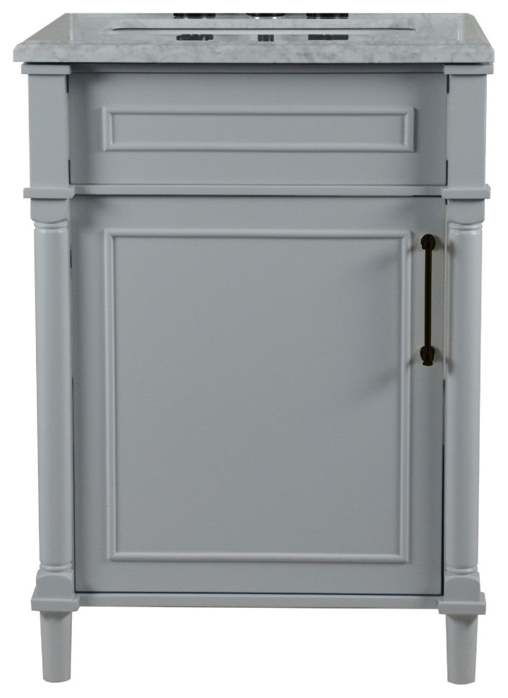 24" Single Vanity, Light Gray With White Carrara Marble Top