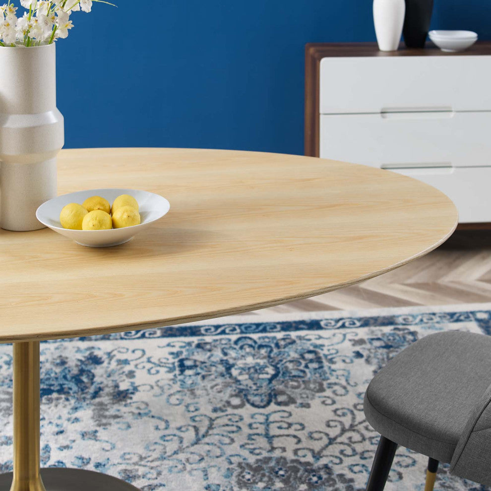 Dining Table, Oval, Wood, Gold Brown Natural, Modern, Cafe Bistro Restaurant