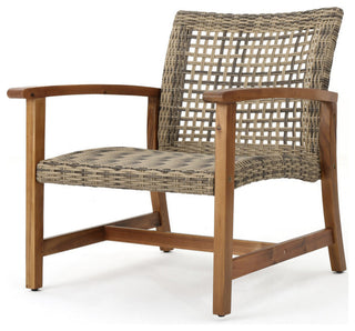 GDF Studio Savannah Outdoor Acacia Wood Frame Wicker Club Chairs, Set of 2