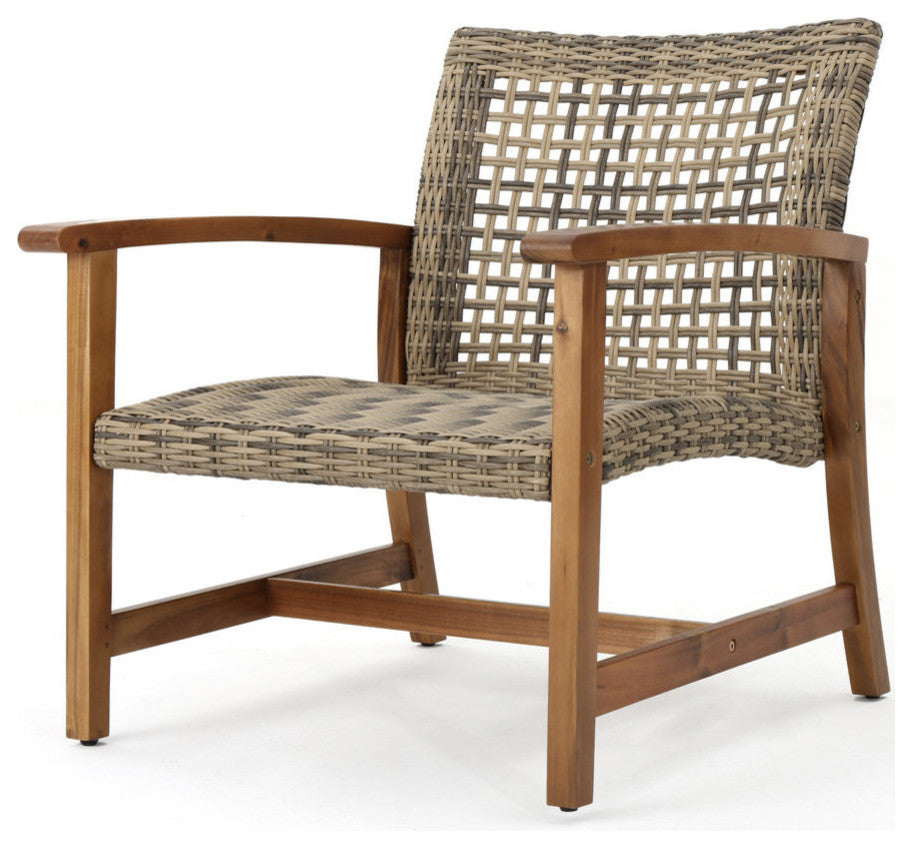 GDF Studio Savannah Outdoor Acacia Wood Frame Wicker Club Chairs, Set of 2