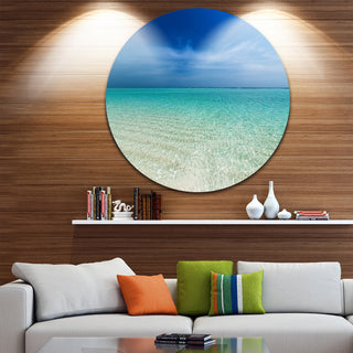 Turquoise Ocean Under Blue Sky, Modern Seascape Disc Metal Artwork, 36"