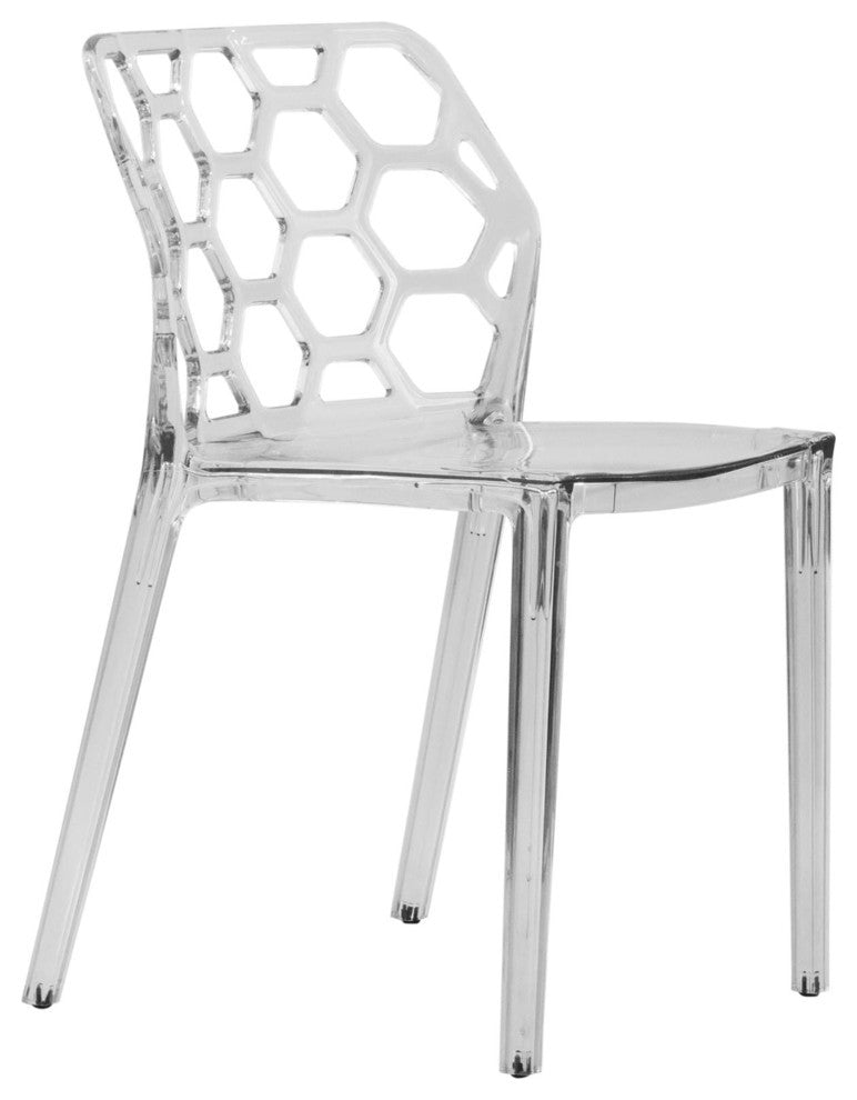 Leisuremod Dynamic HoneyComb Design Dining Chair, Clear
