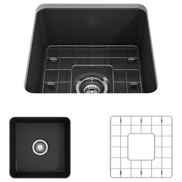 18 in. Single Bowl Kitchen Sink with Bottom Grid,Strainer in Matte Dark Gray