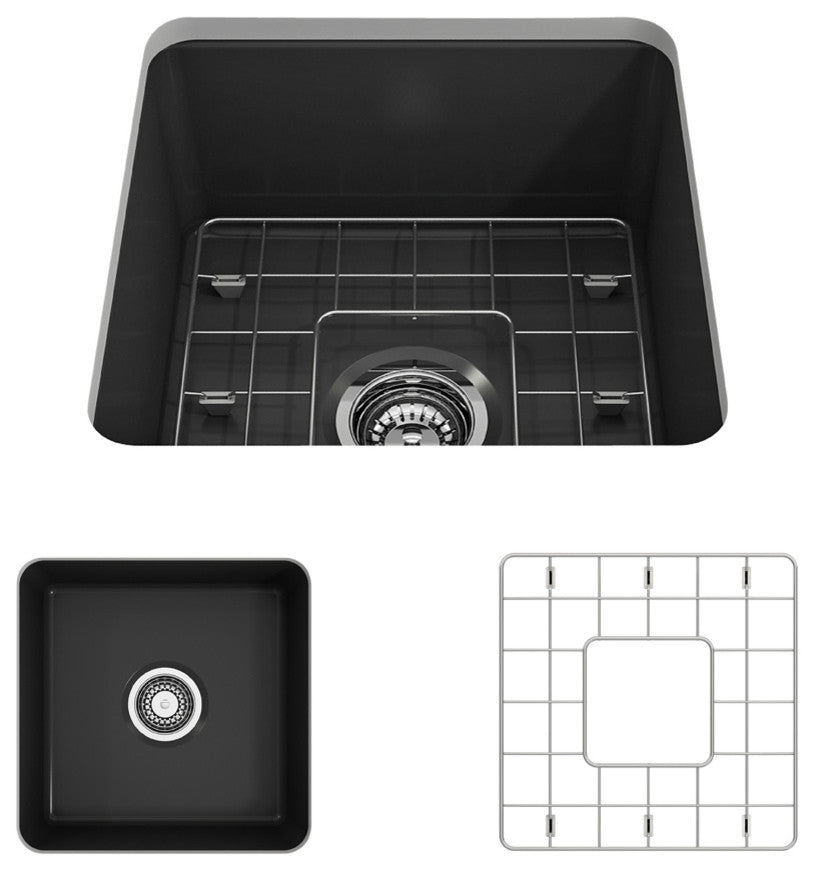 18 in. Single Bowl Kitchen Sink with Bottom Grid,Strainer in Matte Dark Gray