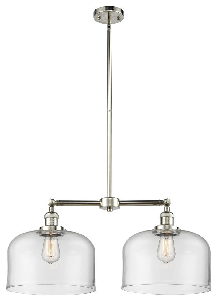 Large Bell 2-Light Chandelier, Polished Nickel, Glass: Clear