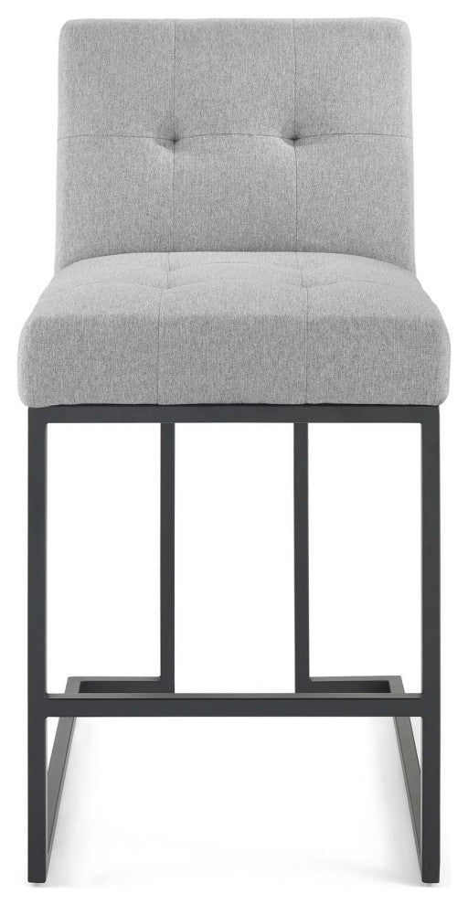 Privy Black Stainless Steel Upholstered Fabric Counter Stool Black Light Gray