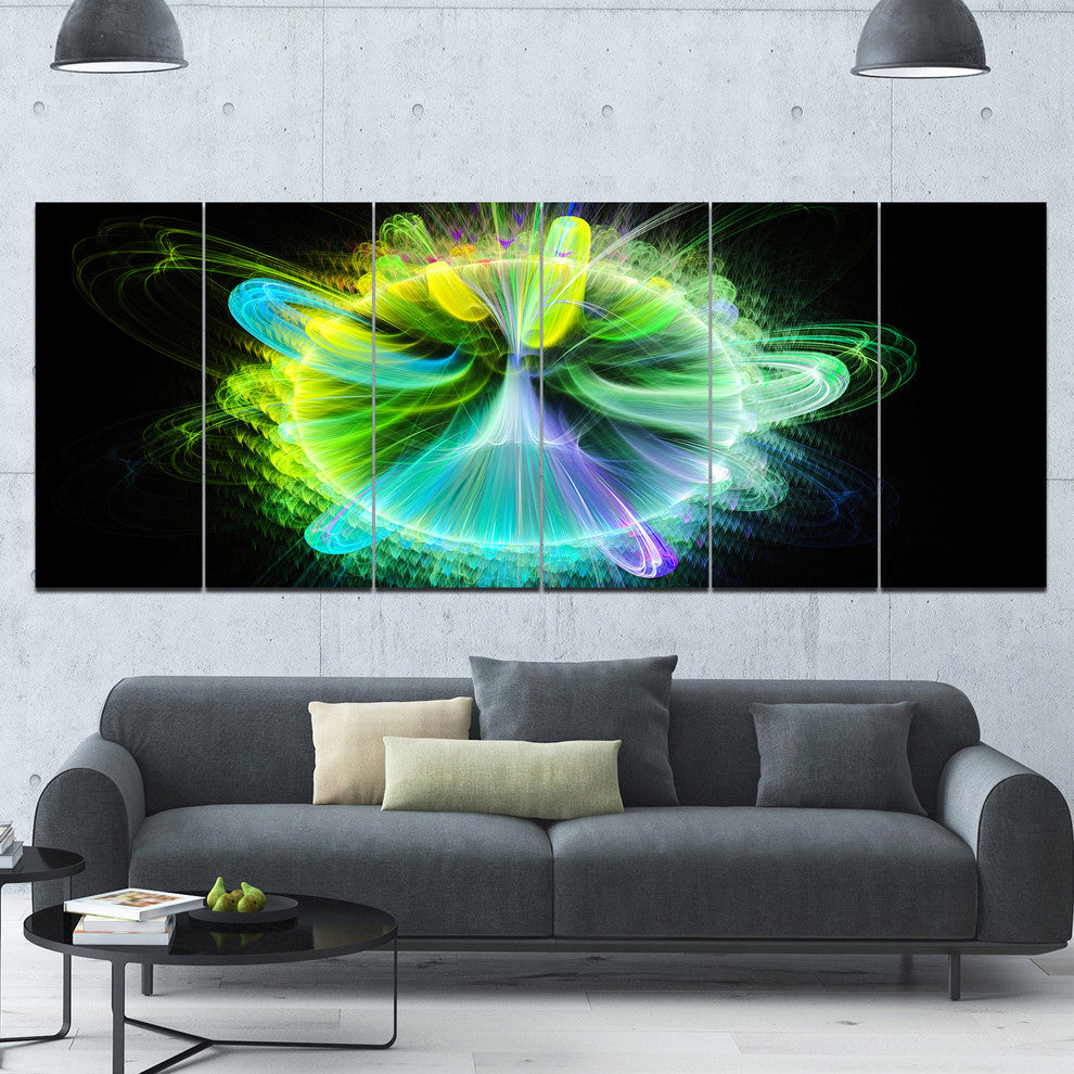 Green Fractal Vortices of Energy, Floral Canvas Art Print, 70"x28", 6 Panels