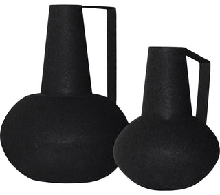 Monarda Matte Black Textured Decorative Vases, 2-Piece Set