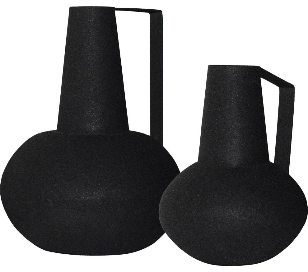 Monarda Matte Black Textured Decorative Vases, 2-Piece Set