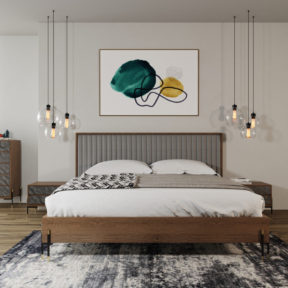 Nova Domus Metcalf Mid-Century Walnut and Gray Bedroom Set, Queen
