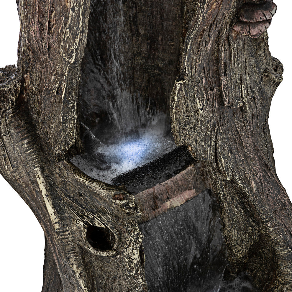 41" Tall Outdoor Rainforest Waterfall Tree Trunk Fountain with LED Lights