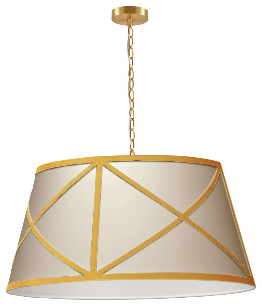 Cream & Gold Transitional Pendant With Aged Brass Metal