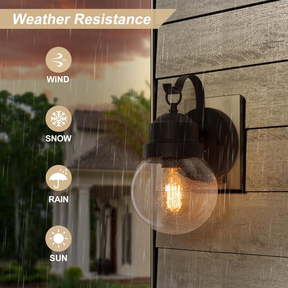 LNC 1-Light Seeded Glass Globe Outdoor Wall Lamp, 11", Black