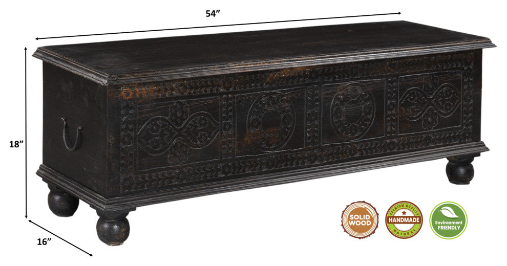 Brunswick Carved Box Ottoman, Black