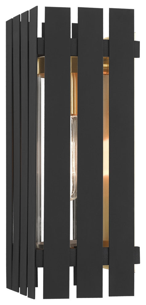 Livex Lighting Greenwich 1 Light Black, Satin Brass Medium Outdoor Wall Lantern