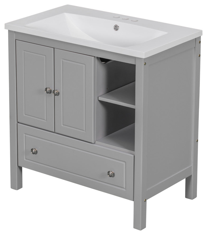 30 inch MDF Freestanding Bathroom Vanity Set with Doors and Drawer