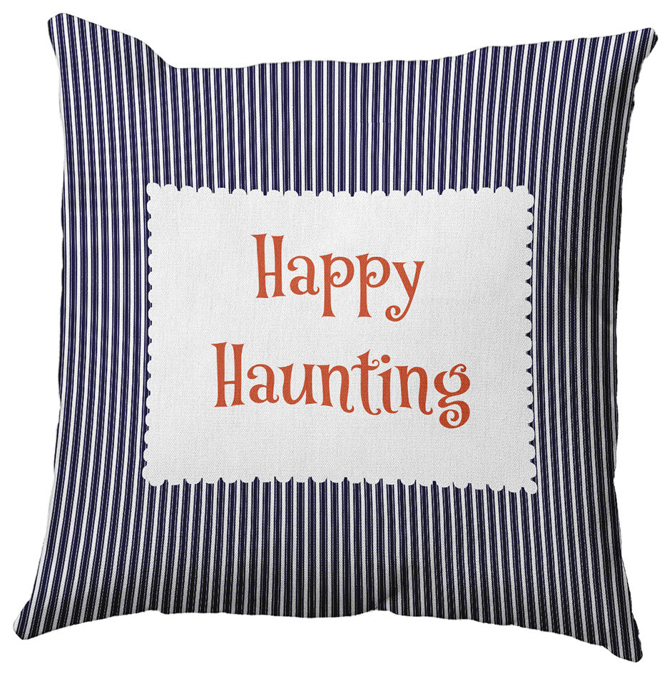Happy Haunting Ticking Accent Pillow, Navy, 26"x26"