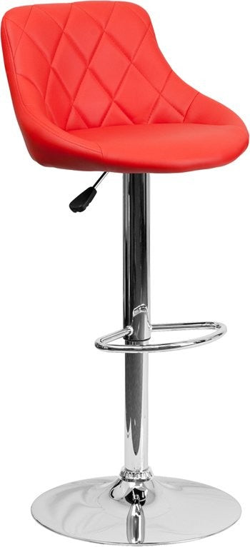 Estella Lily Low-Back Red Vinyl Swivel Bucket Adjustable Barstool