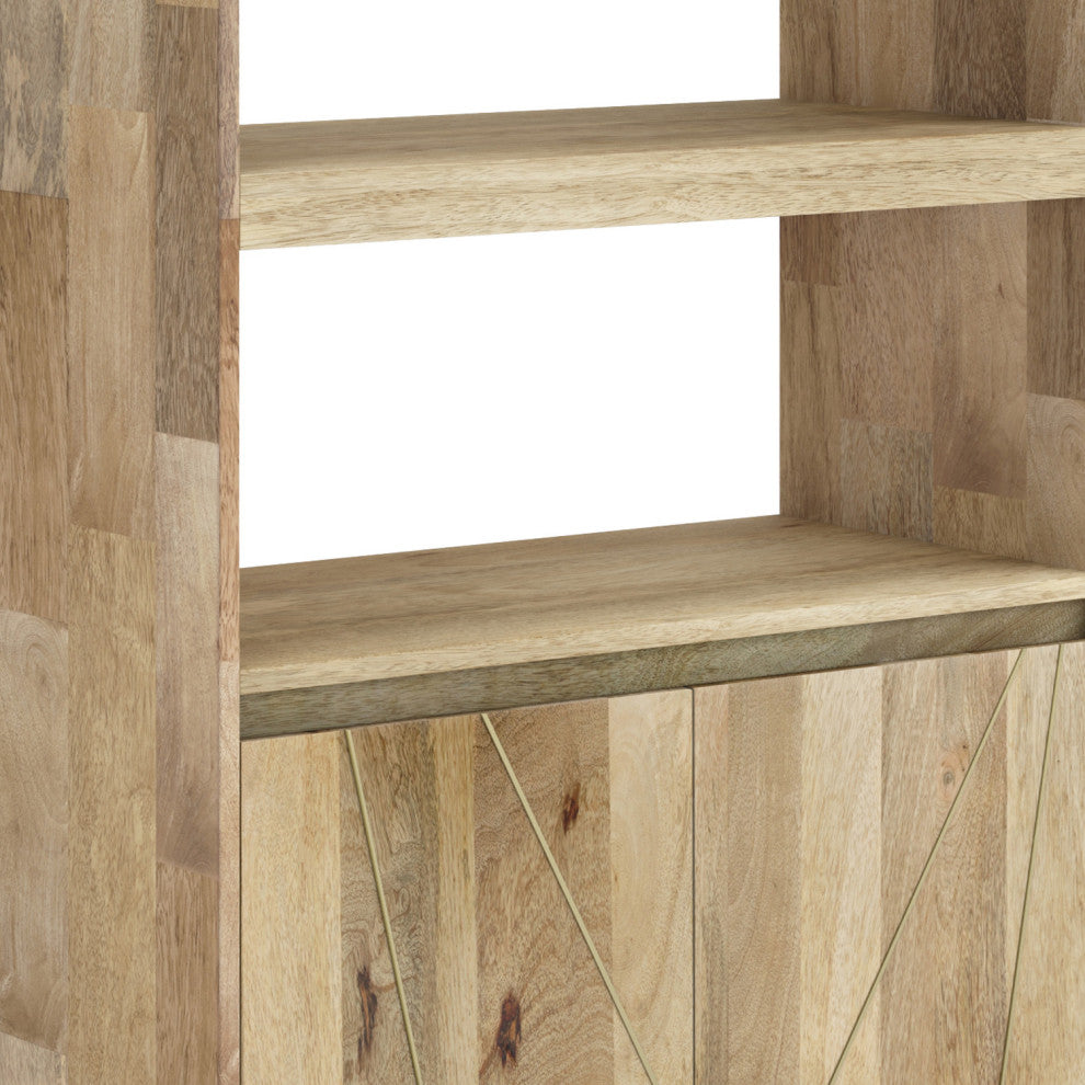 Jager Solid Mango Wood Bookshelf With Doors, Natural