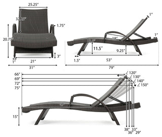 GDF Studio Olivia Outdoor 3-Piece Wicker Adjustable Armed Chaise Lounge Set