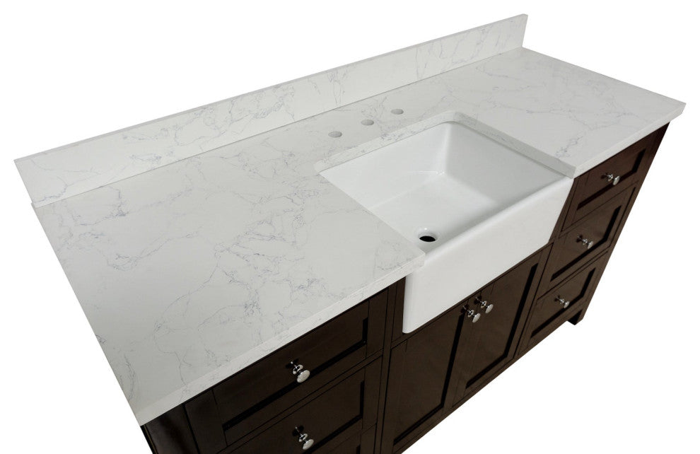 Yorkshire 60" Bathroom Vanity, Chocolate, Engineered Marble, Single