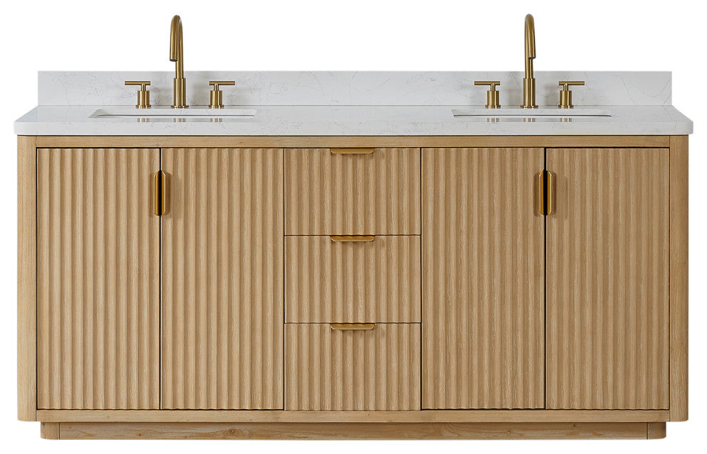Vinnova Cadiz Bath Vanity, Composite Stone Top, Washed Ash Grey, 72", No Mirror