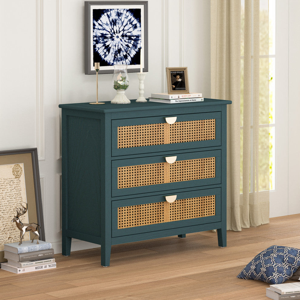 Gewnee 3 Drawer Cabinet, Natural Rattan, American Furniture, Suitable